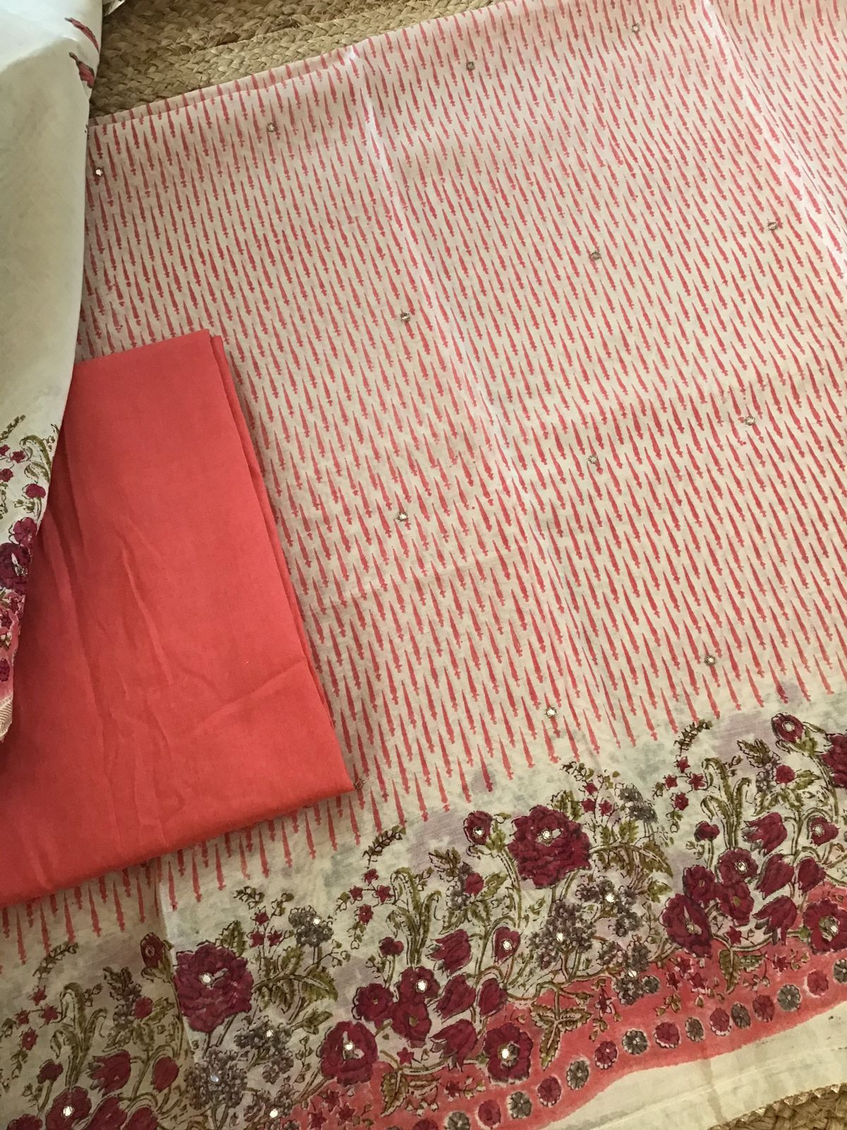 Pure Chanderi Printed Embroidered Suit - Beige