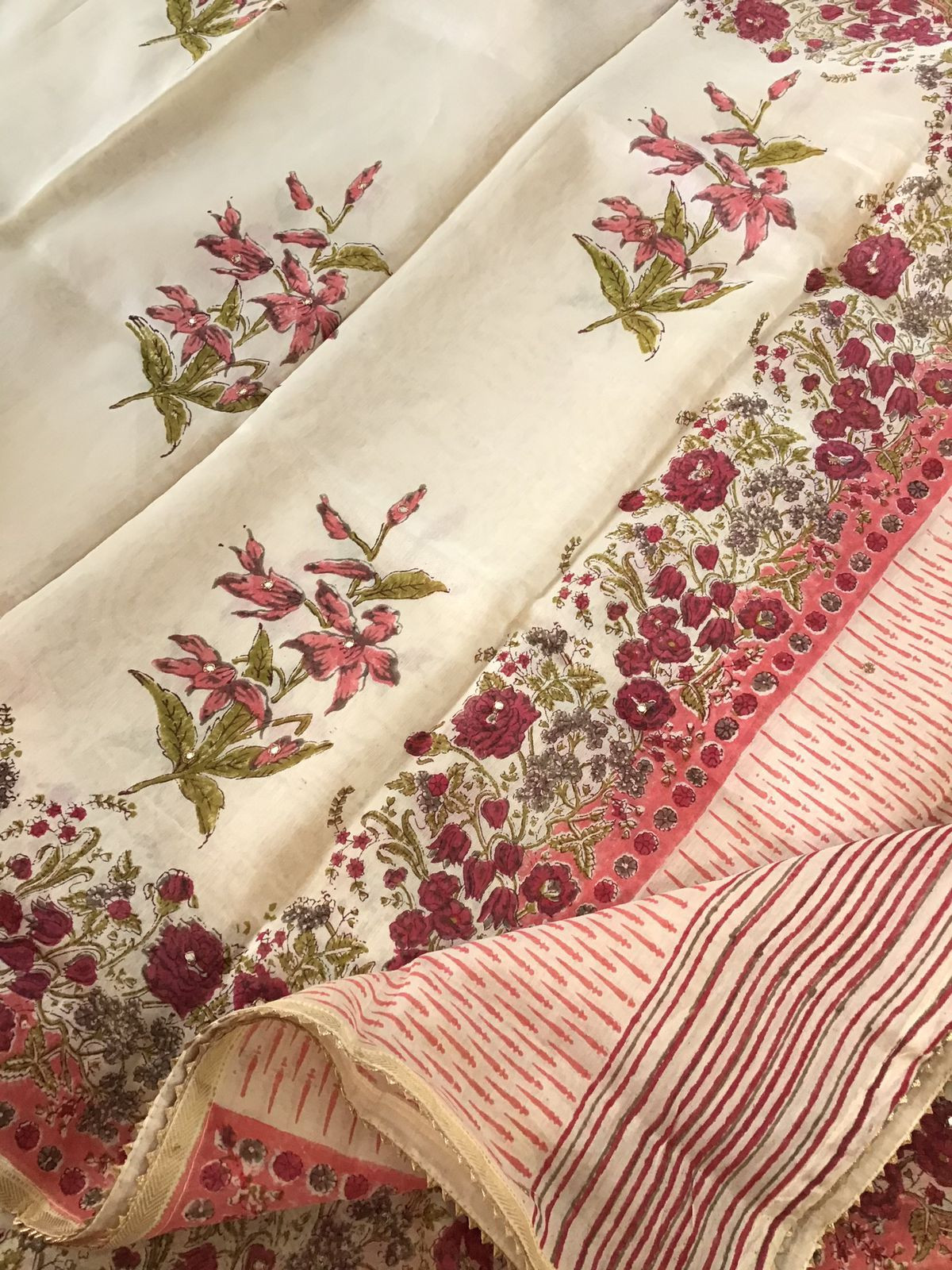 Pure Chanderi Printed Embroidered Suit - Beige