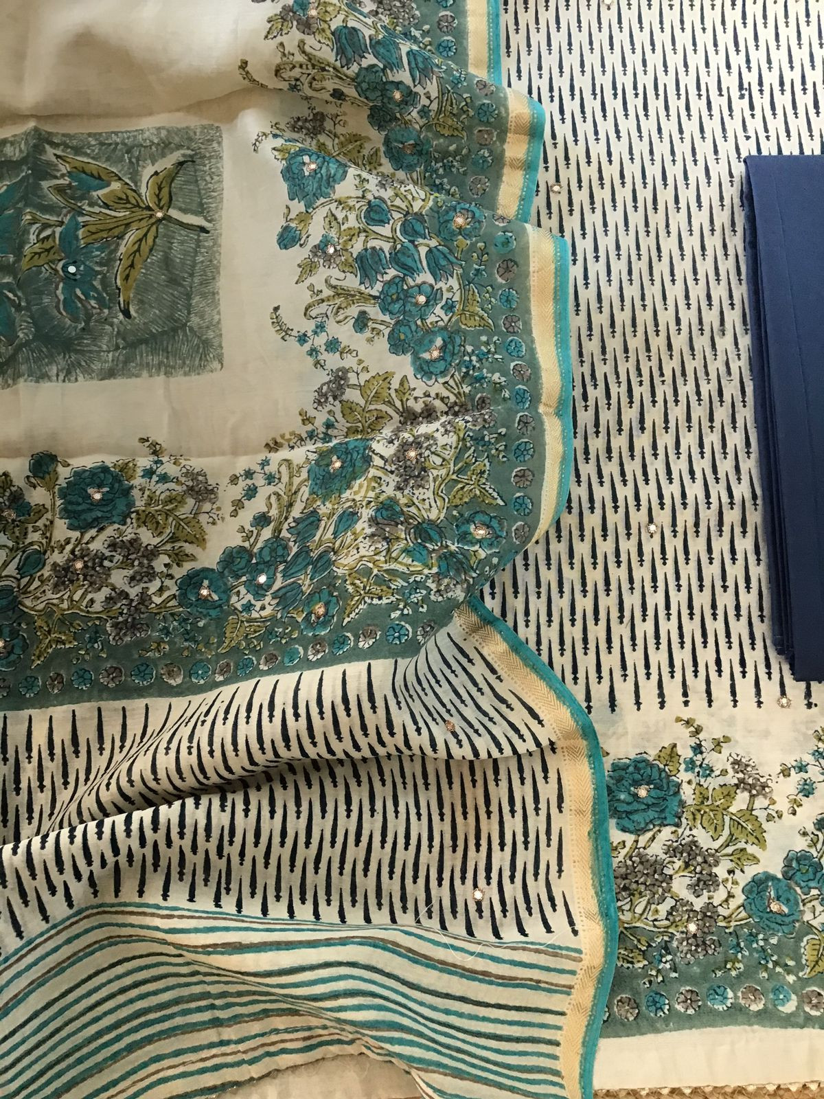 Pure Chanderi Printed Embroidered Suit - Beige