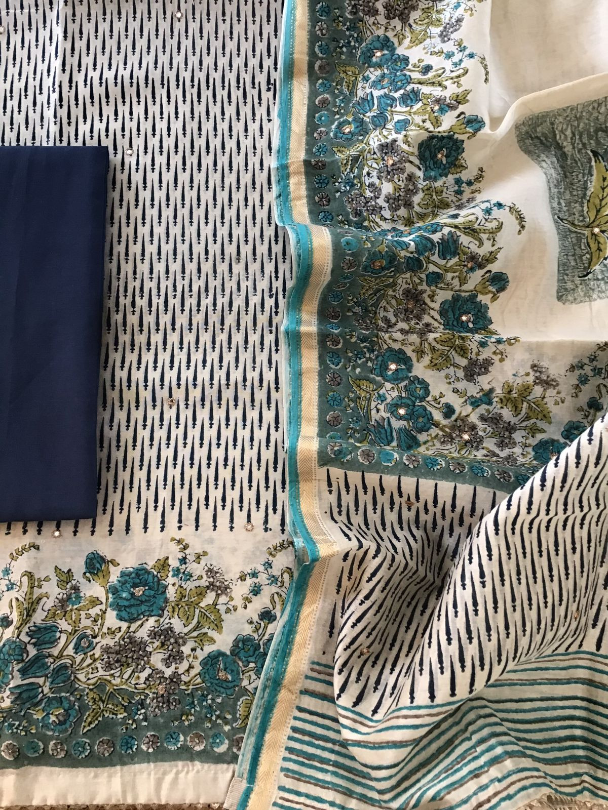 Pure Chanderi Printed Embroidered Suit - Beige