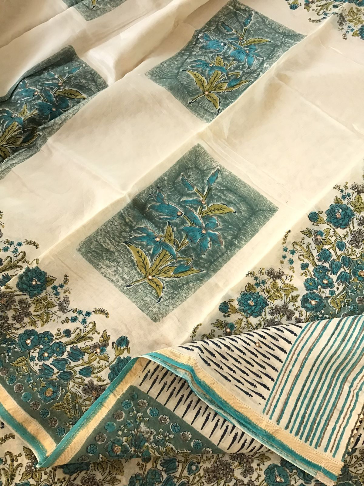 Pure Chanderi Printed Embroidered Suit - Beige