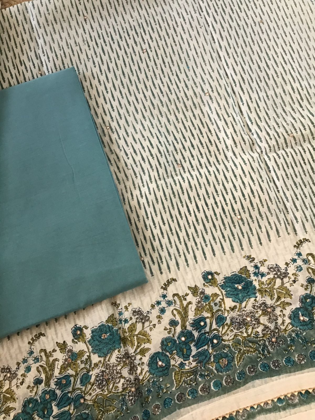 Pure Chanderi Printed Embroidered Suit - Beige