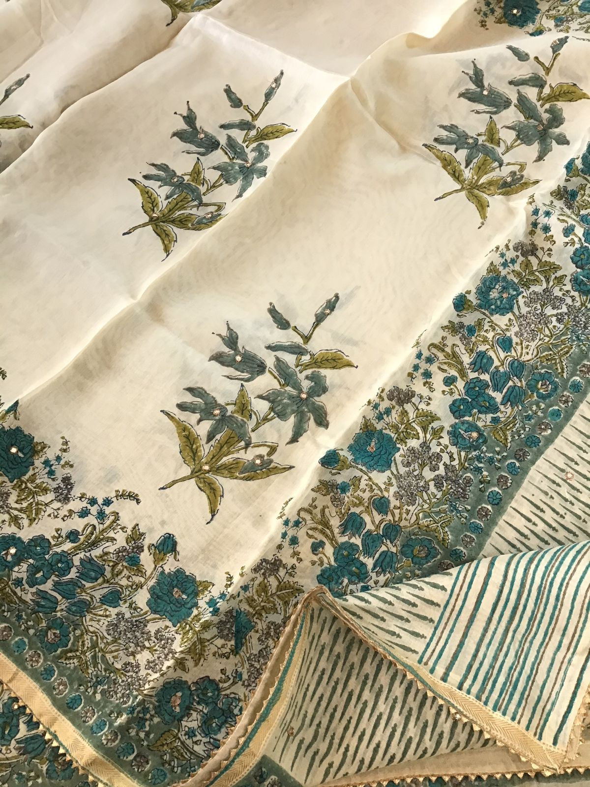 Pure Chanderi Printed Embroidered Suit - Beige