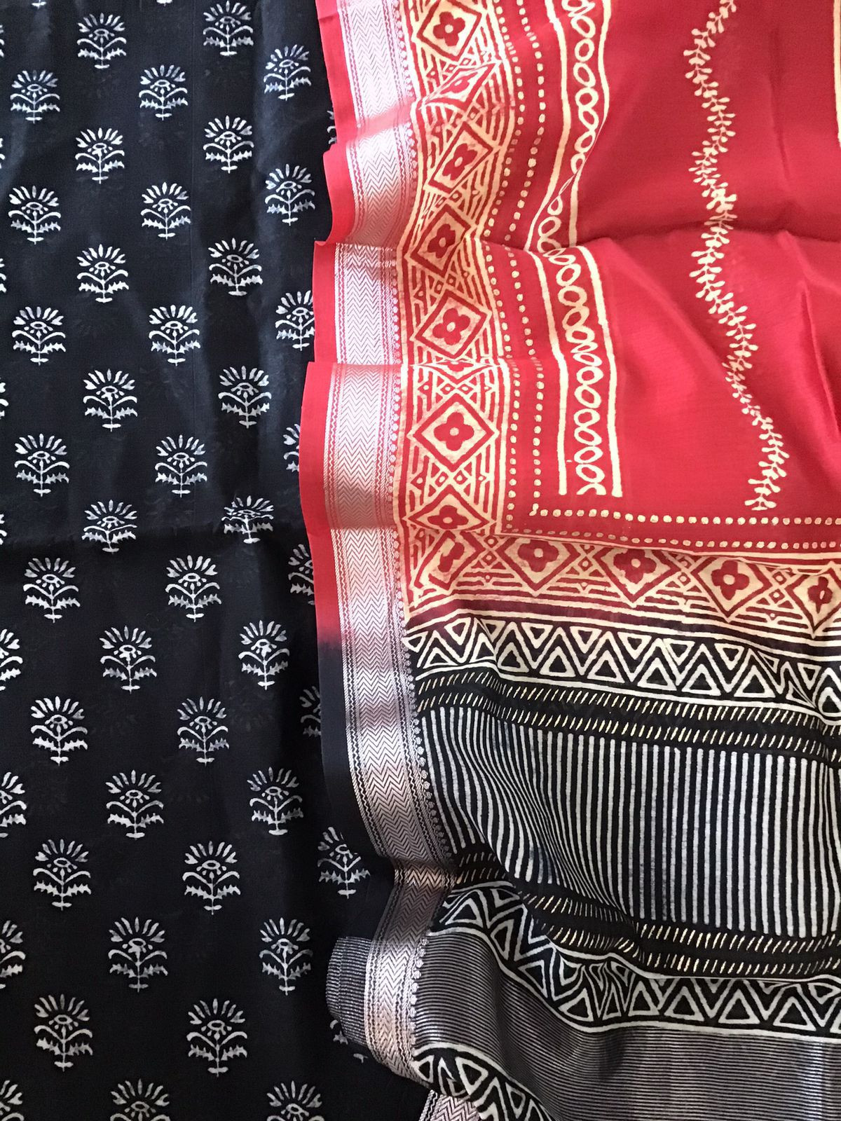 Pure Maheshwari Silk Printed Suit - Black