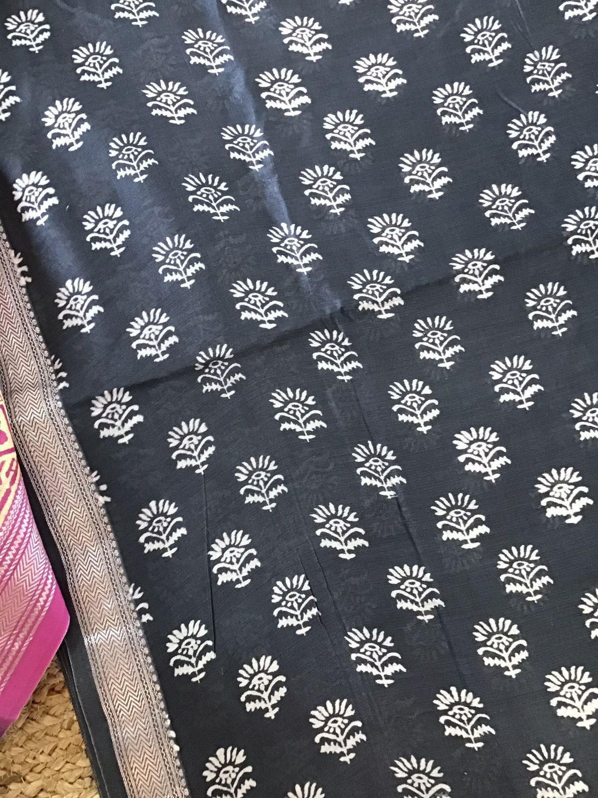 Pure Maheshwari Silk Printed Suit - Grey