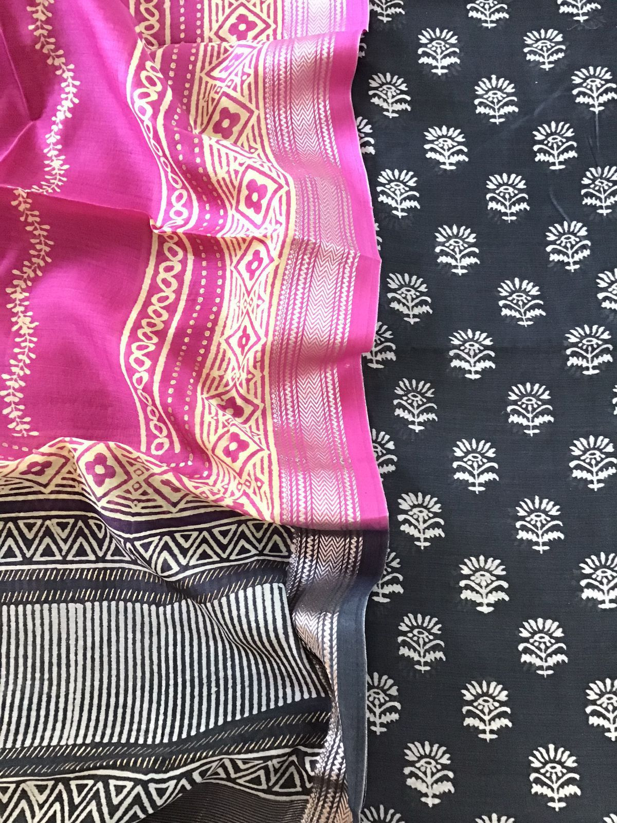 Pure Maheshwari Silk Printed Suit - Grey