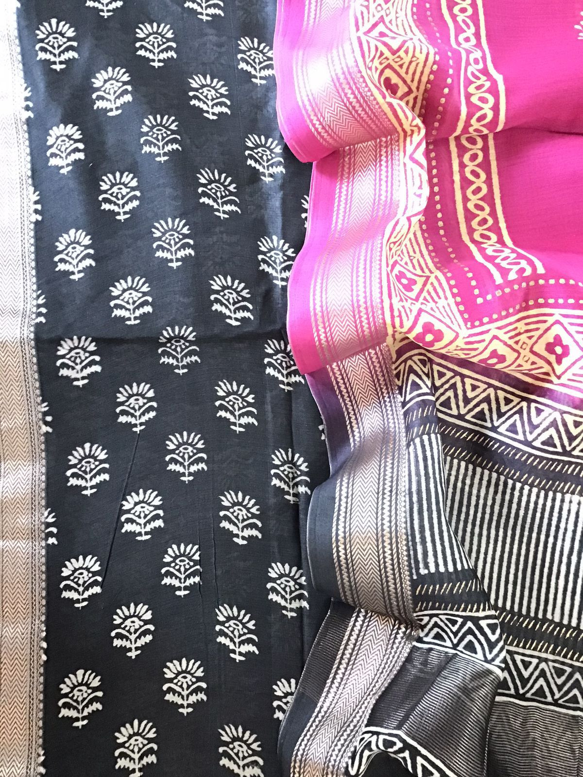 Pure Maheshwari Silk Printed Suit - Grey