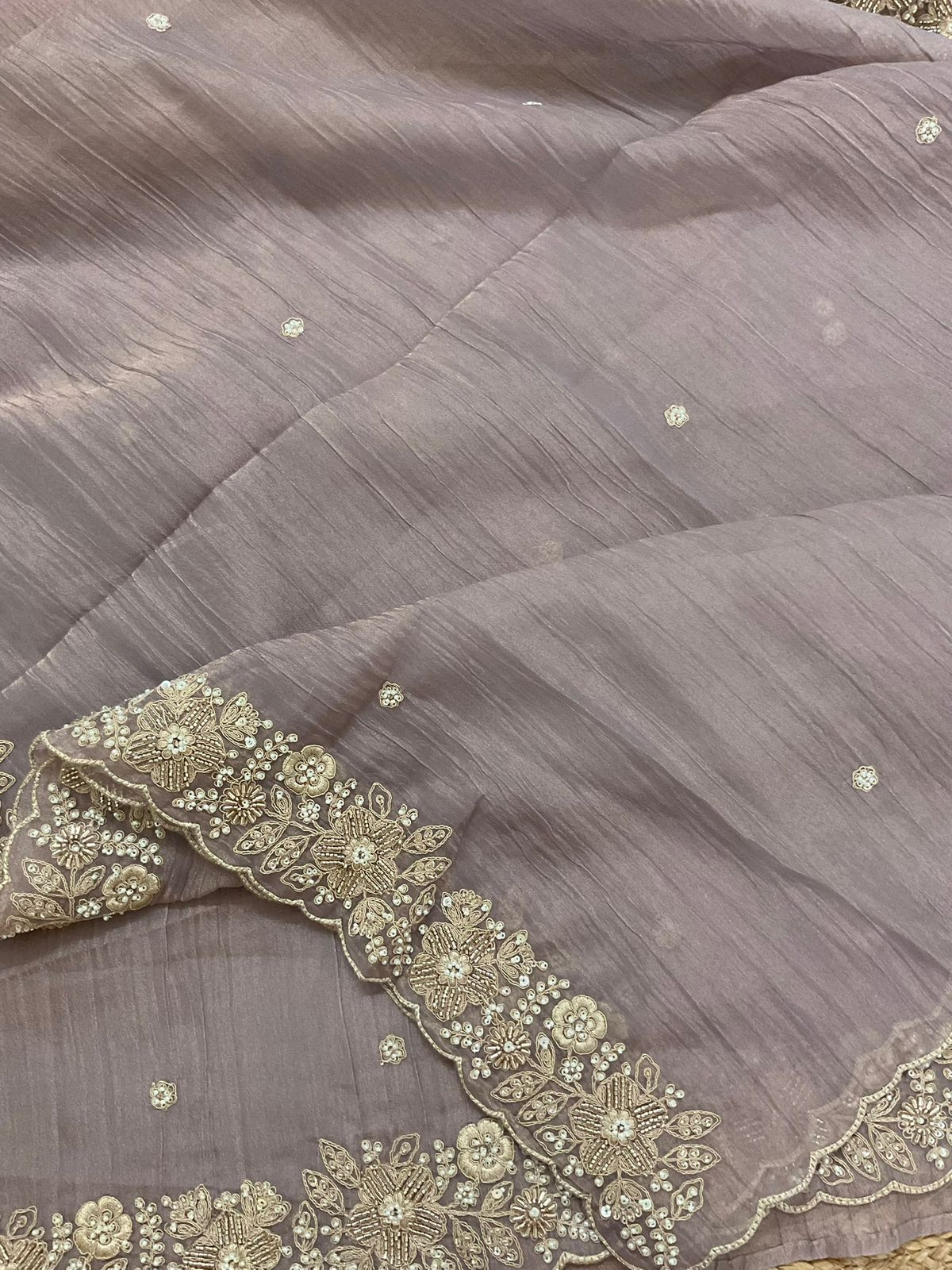 Pure Crushed Tissue Fine Embroidered Suit - Lavender