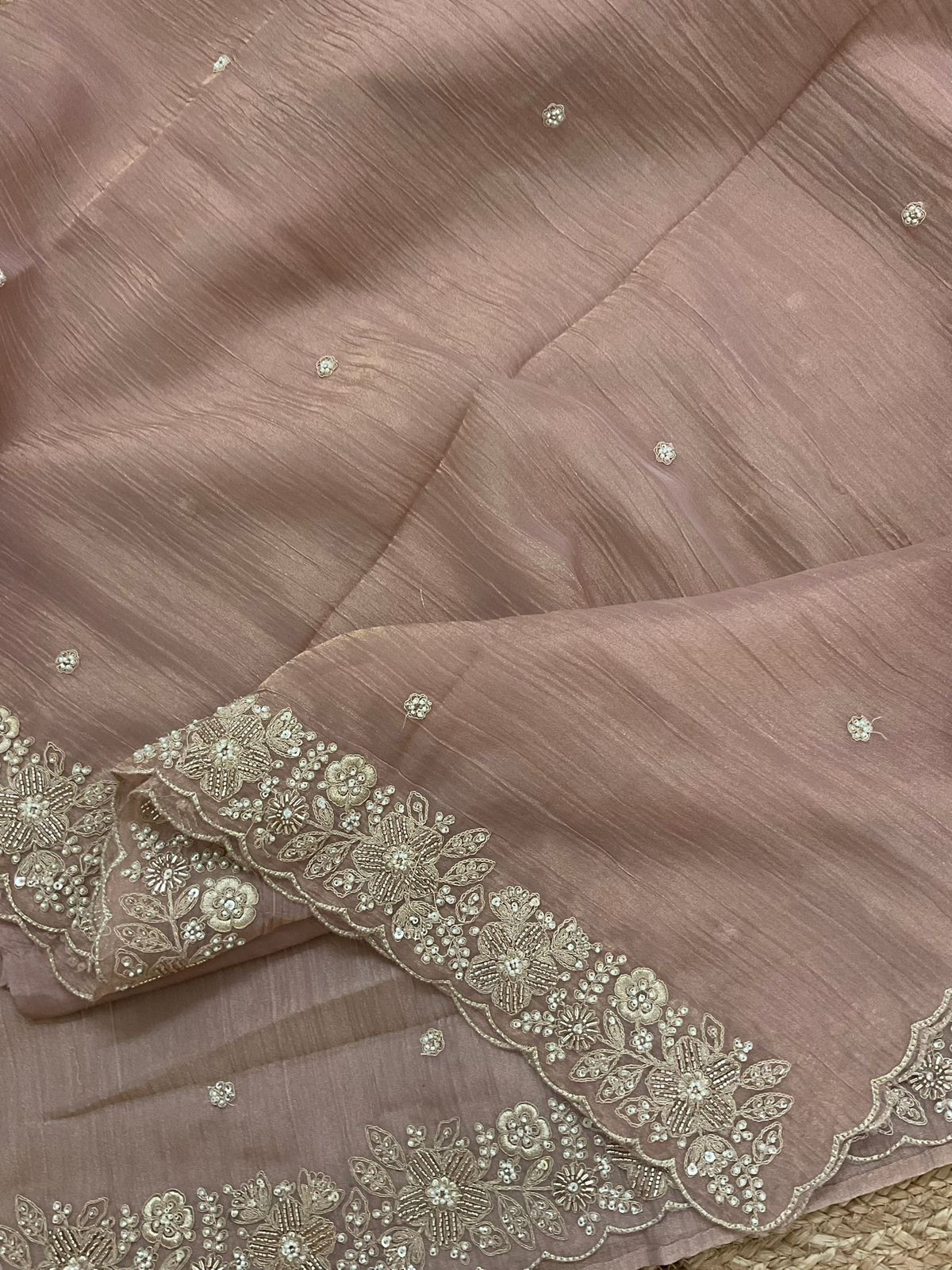 Pure Crushed Tissue Fine Embroidered Suit - Onion Pink