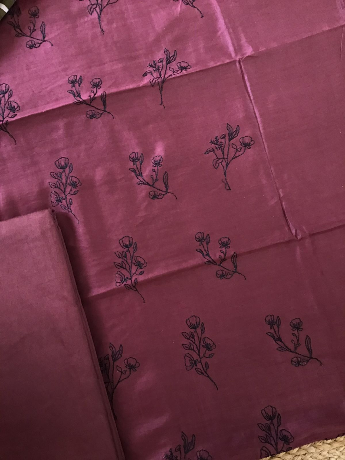 Soft Muslin Silk Printed Embroidered Suit - Maroon