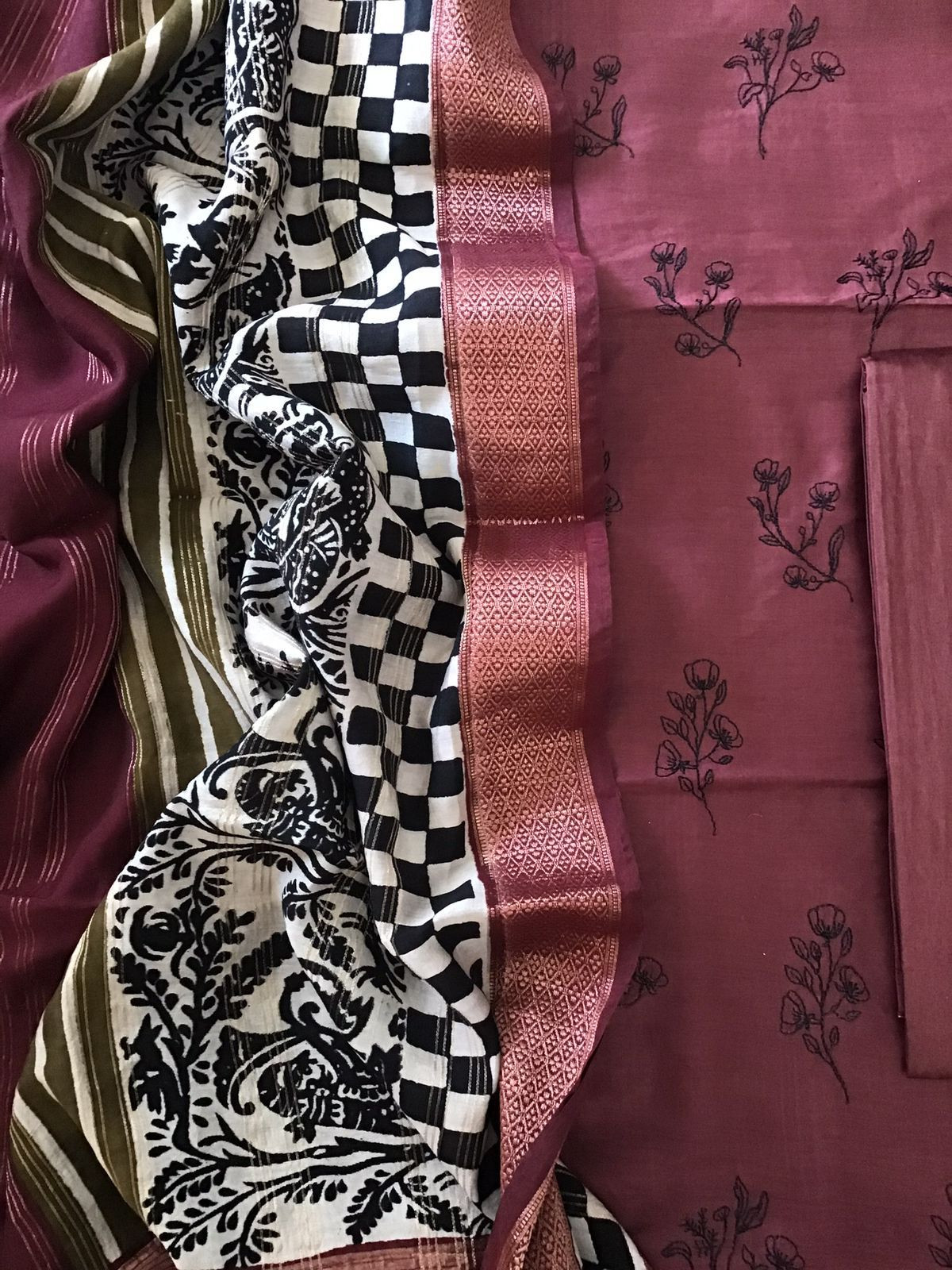 Soft Muslin Silk Printed Embroidered Suit - Maroon