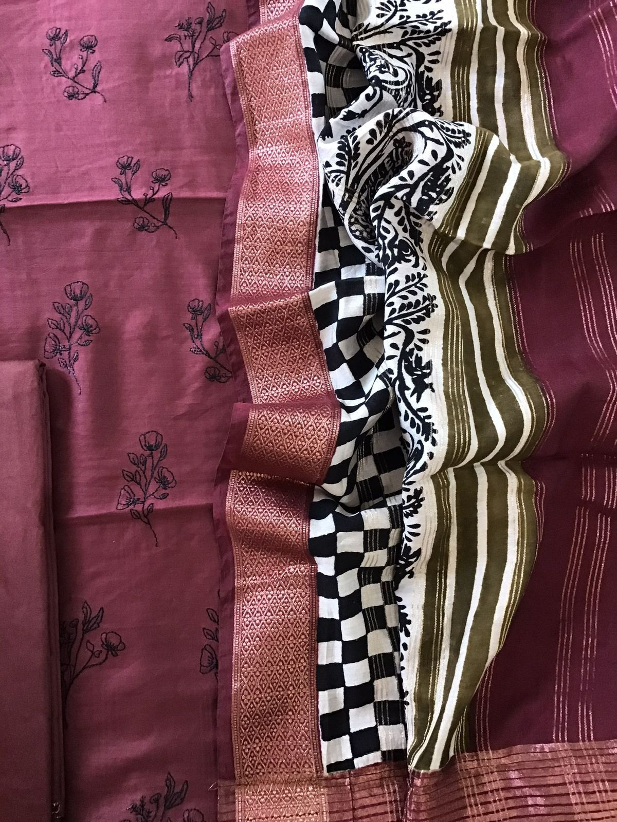 Soft Muslin Silk Printed Embroidered Suit - Maroon