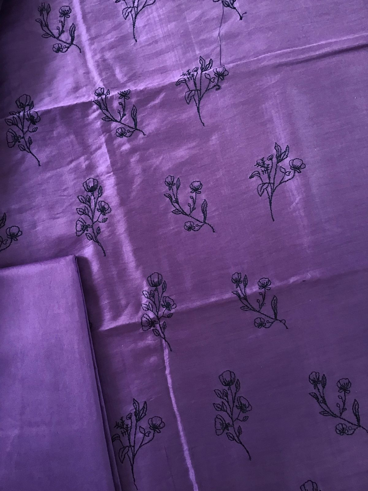 Soft Muslin Silk Printed Embroidered Suit - Violet