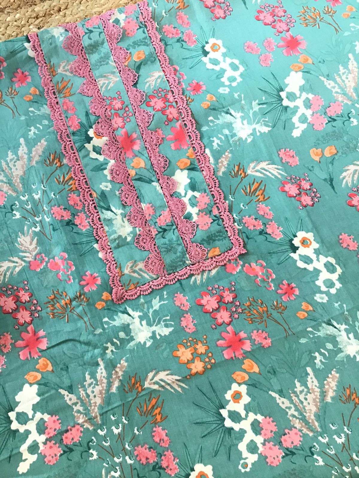 Pure Jaam Cotton Printed Embroidered Suit - Green