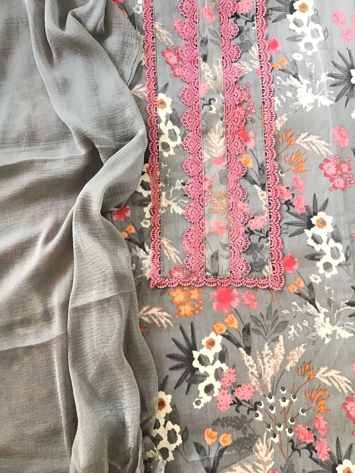 Pure Jaam Cotton Printed Embroidered Suit - Grey