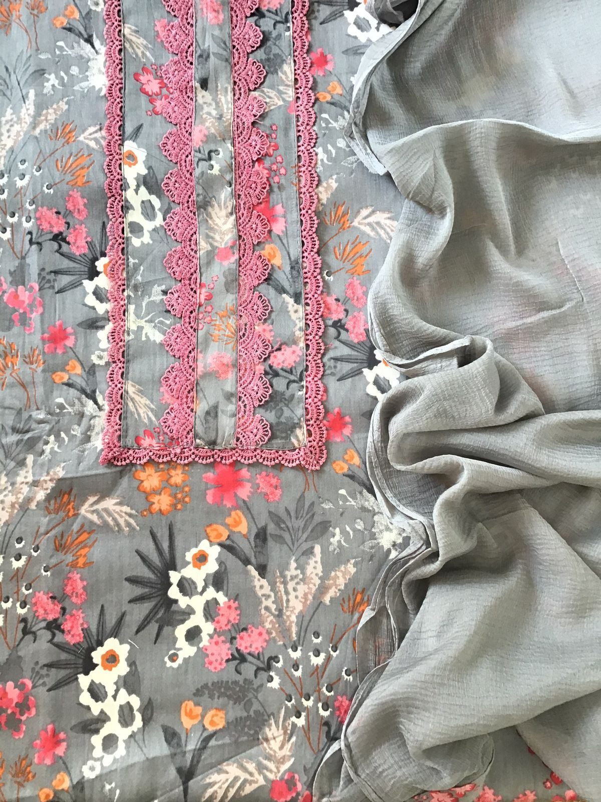 Pure Jaam Cotton Printed Embroidered Suit - Grey