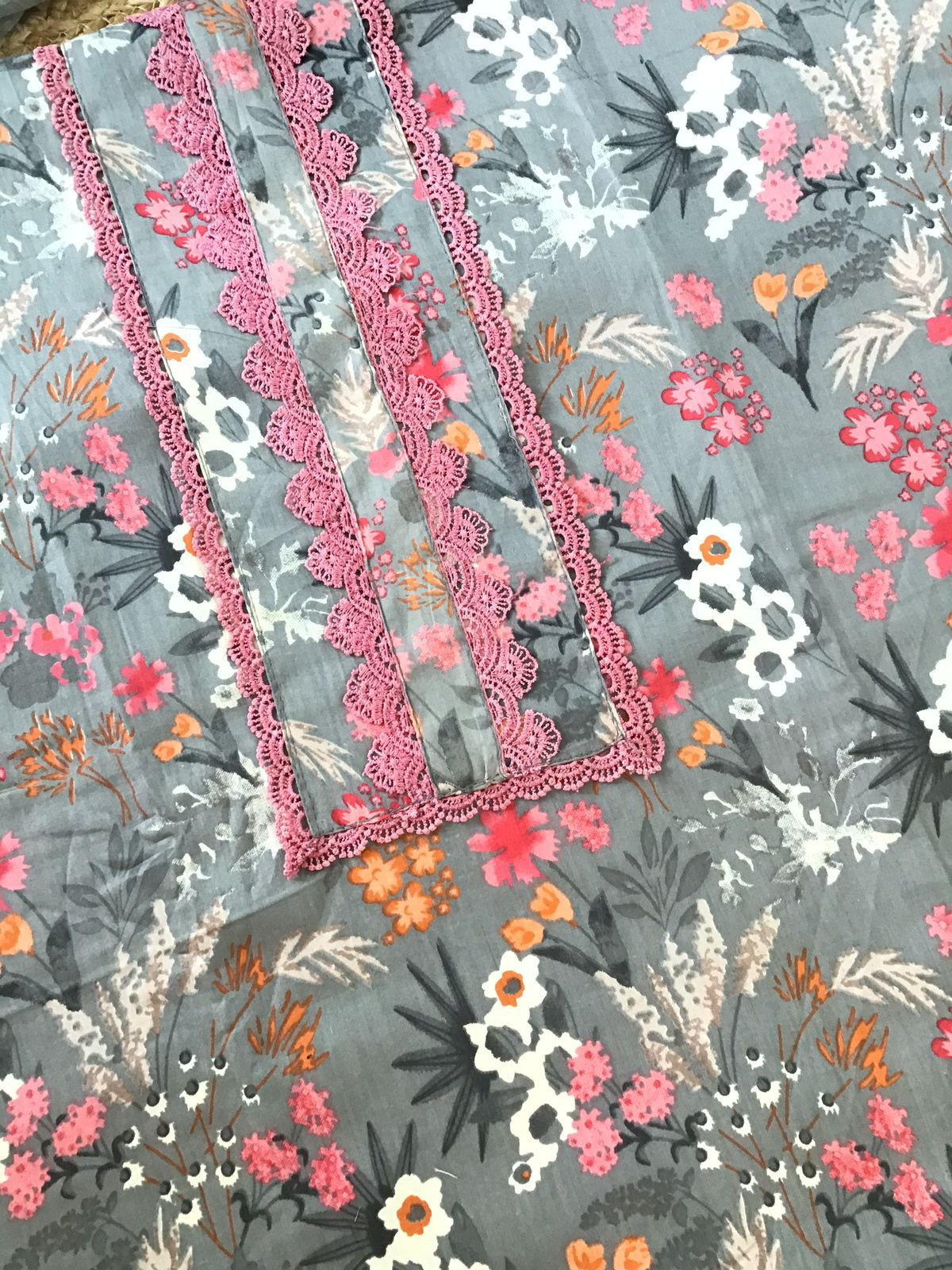 Pure Jaam Cotton Printed Embroidered Suit - Grey