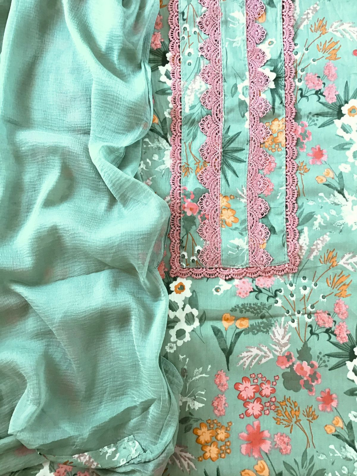 Pure Jaam Cotton Printed Embroidered Suit - Green