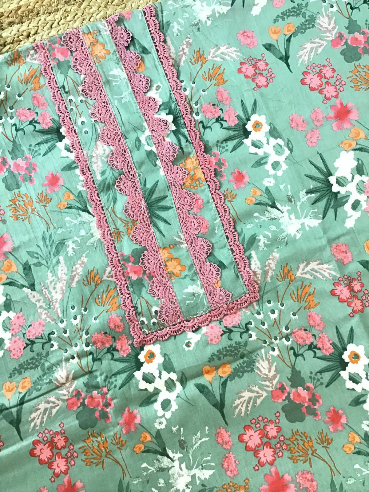 Pure Jaam Cotton Printed Embroidered Suit - Green