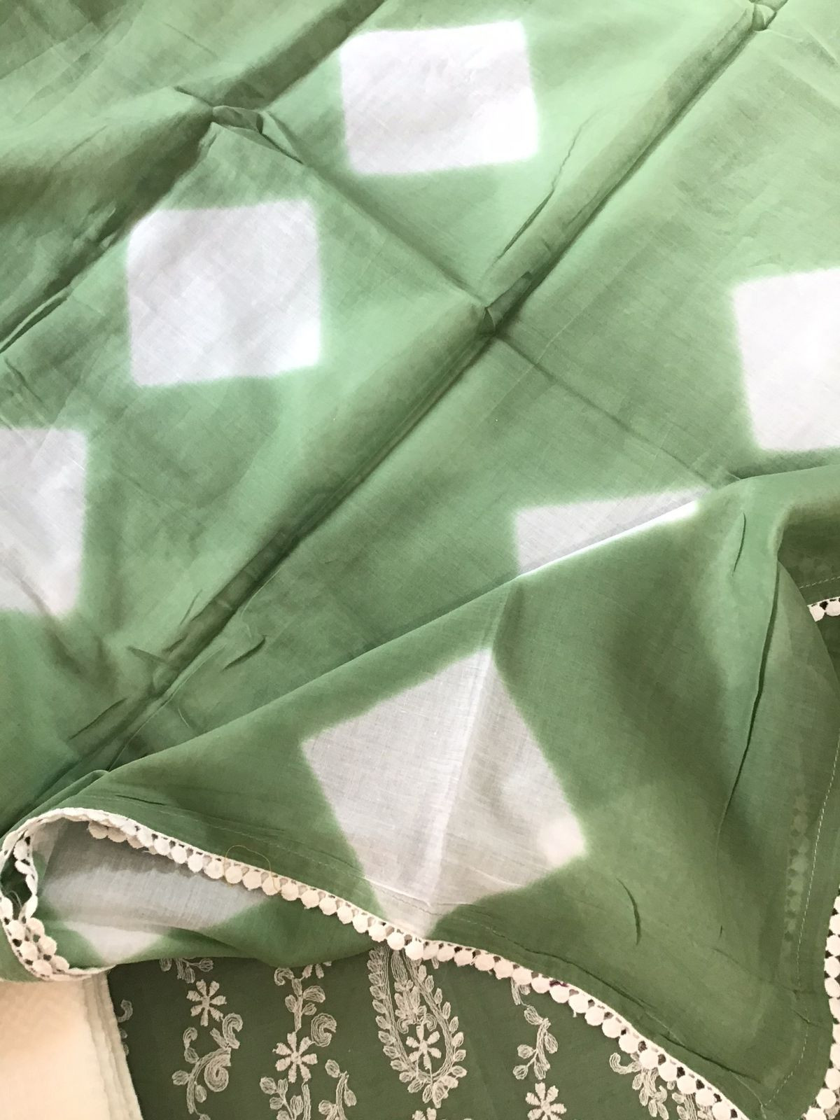 Pure Cotton Printed Embroidered Suit - Green