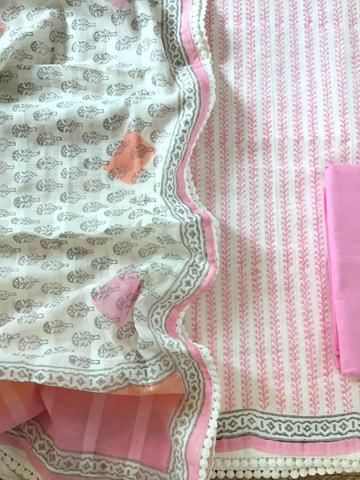 Pure Cotton Printed Self Weaved Suit - Pink