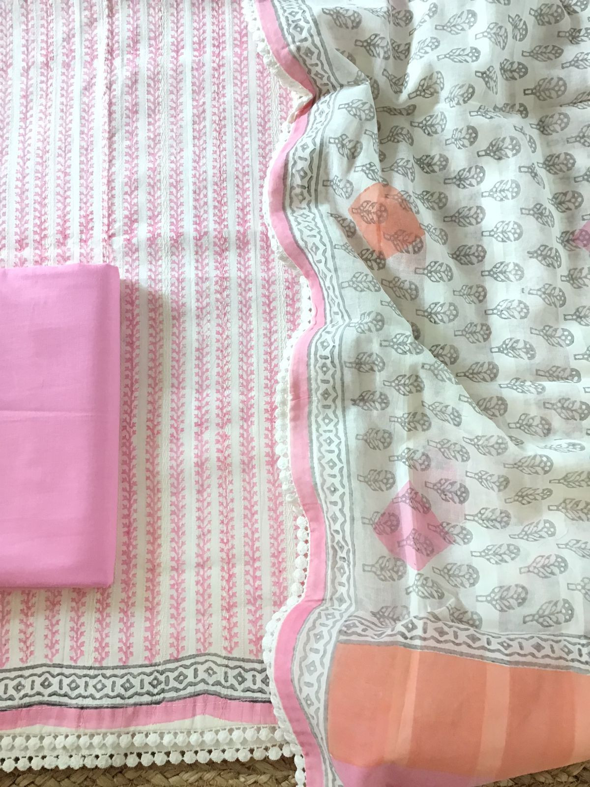 Pure Cotton Printed Self Weaved Suit - Pink
