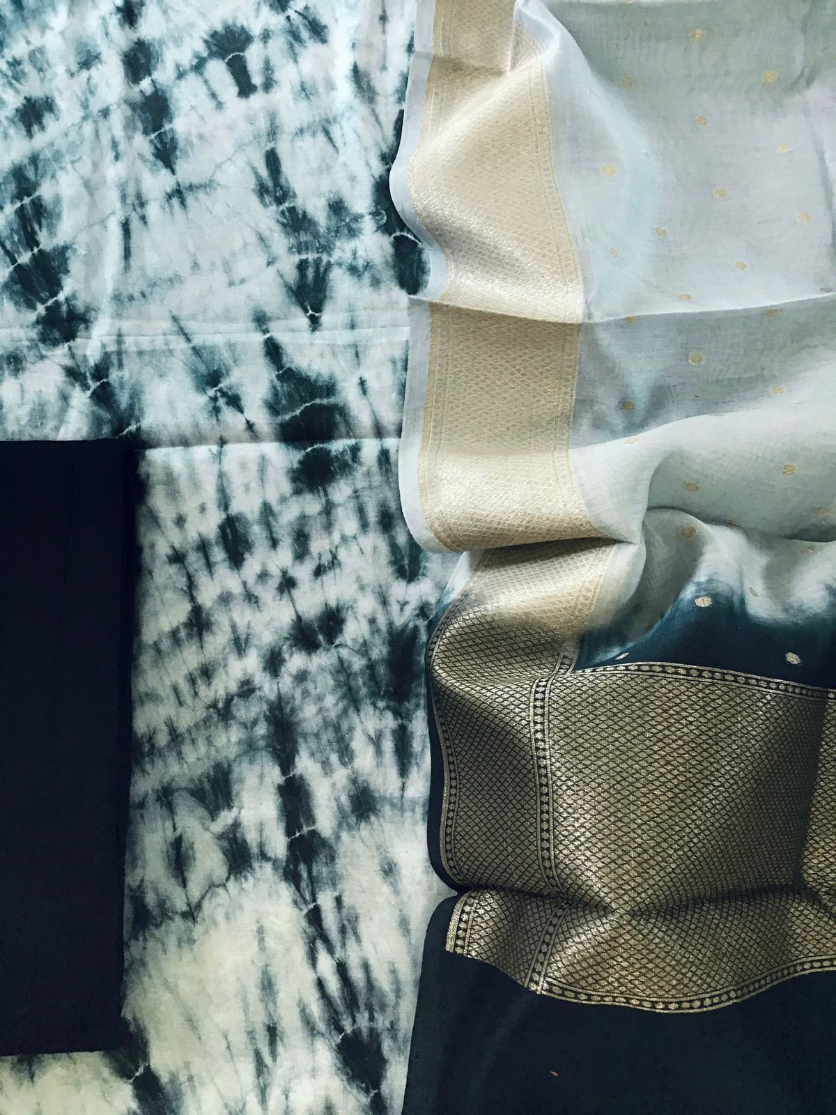 Pure Chanderi Printed Banarasi Weaved Suit - Grey