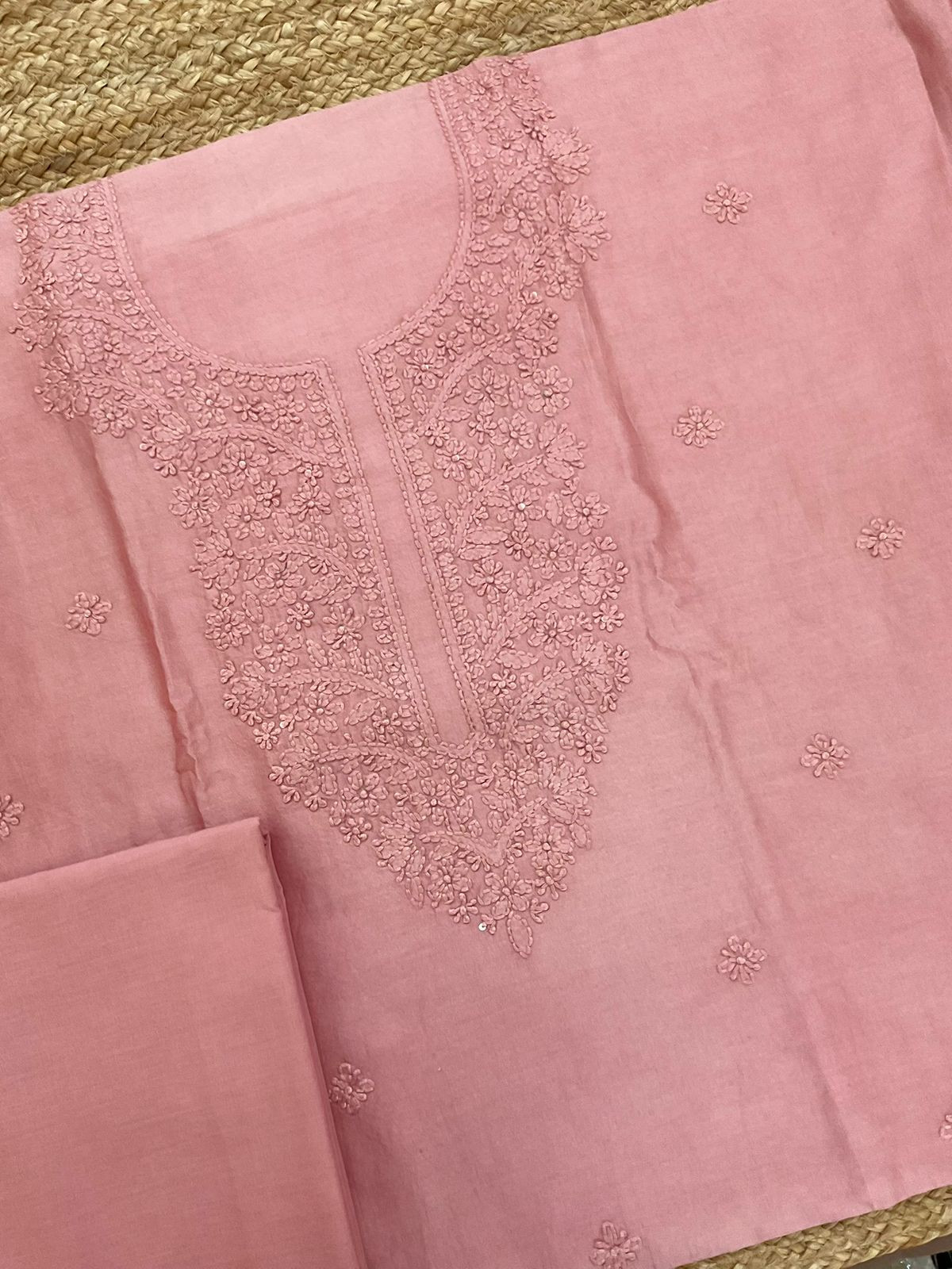 Pure Chanderi Embroidered Suit - Pink