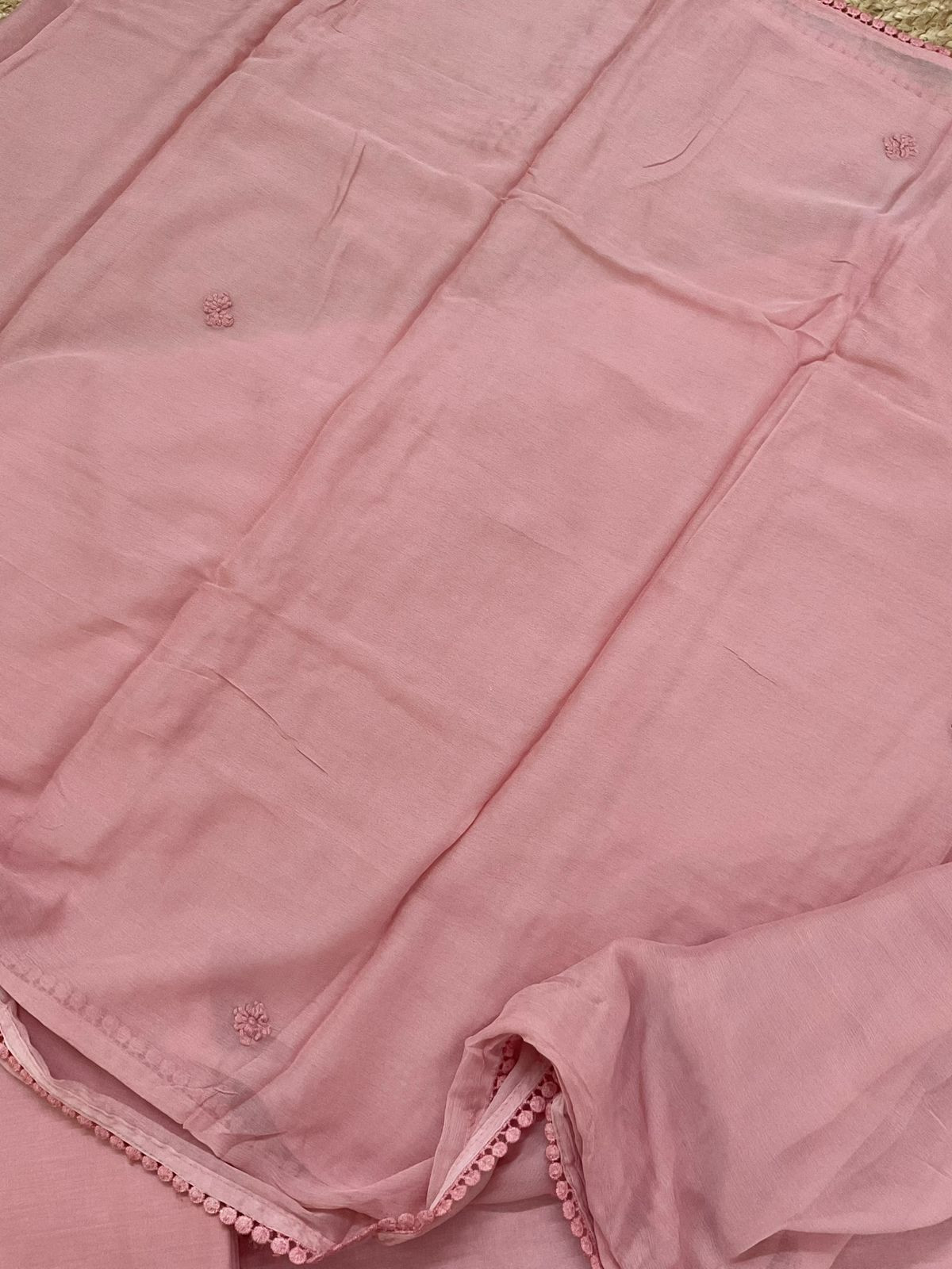 Pure Chanderi Embroidered Suit - Pink