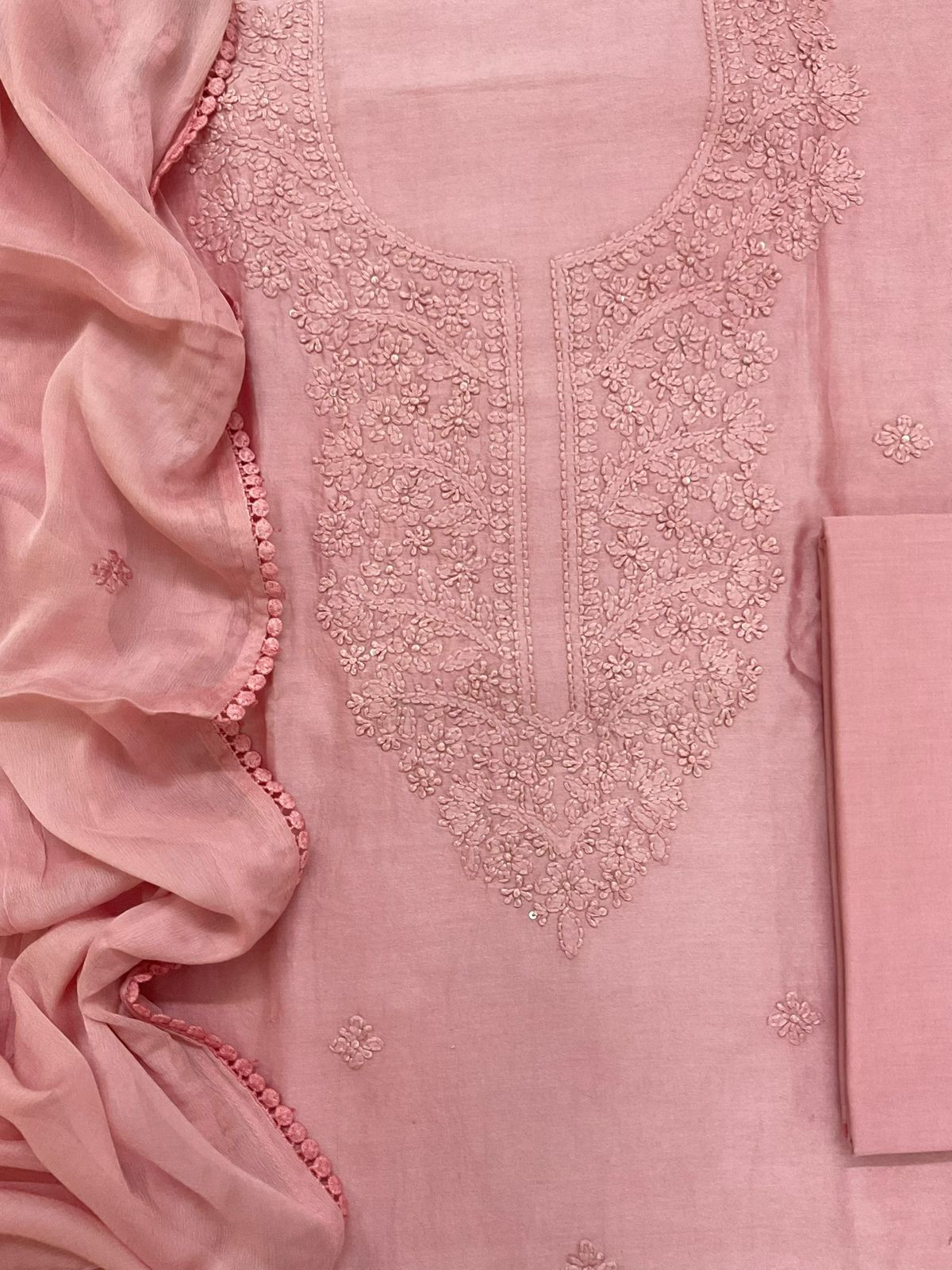 Pure Chanderi Embroidered Suit - Pink