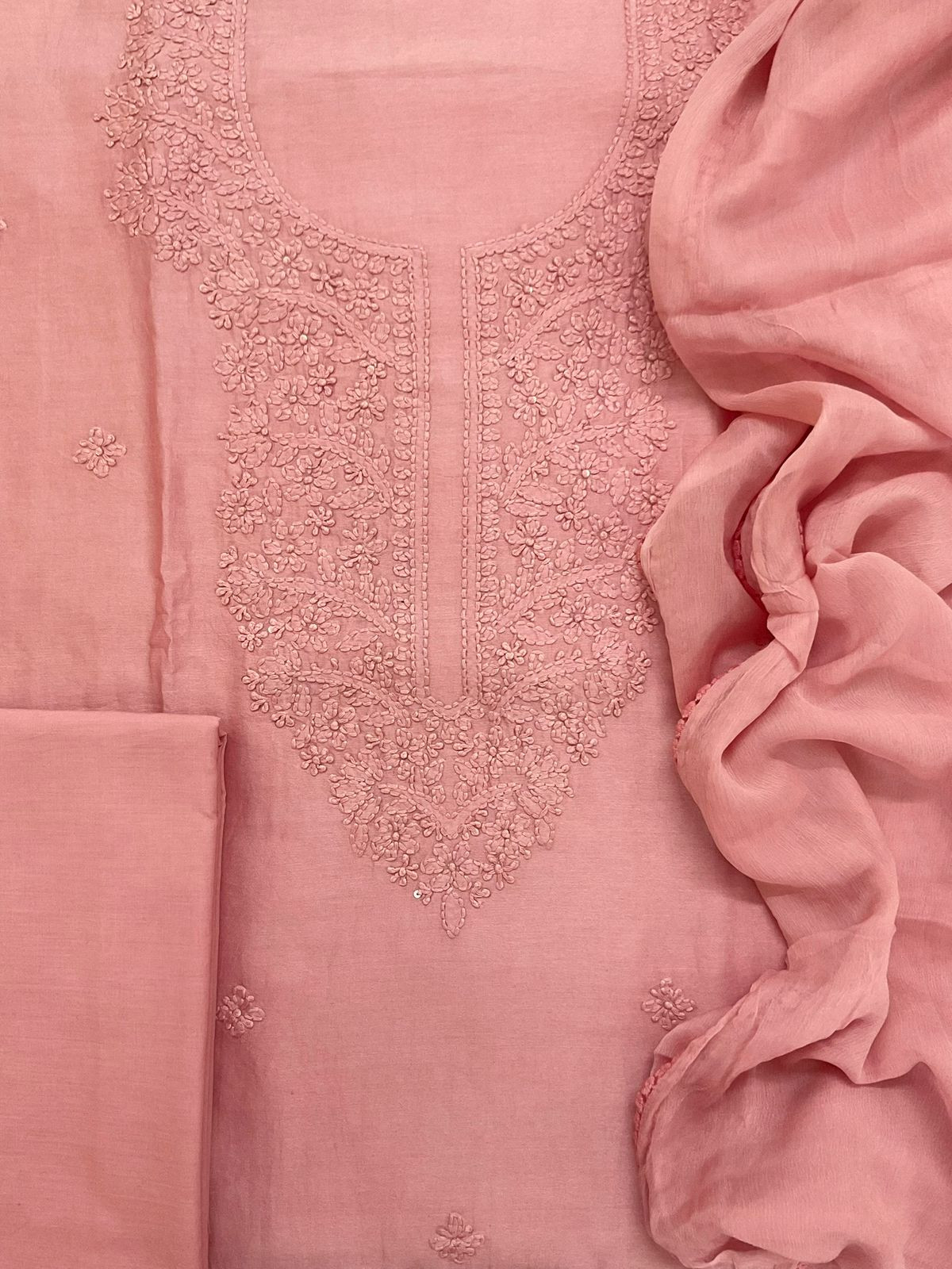 Pure Chanderi Embroidered Suit - Pink