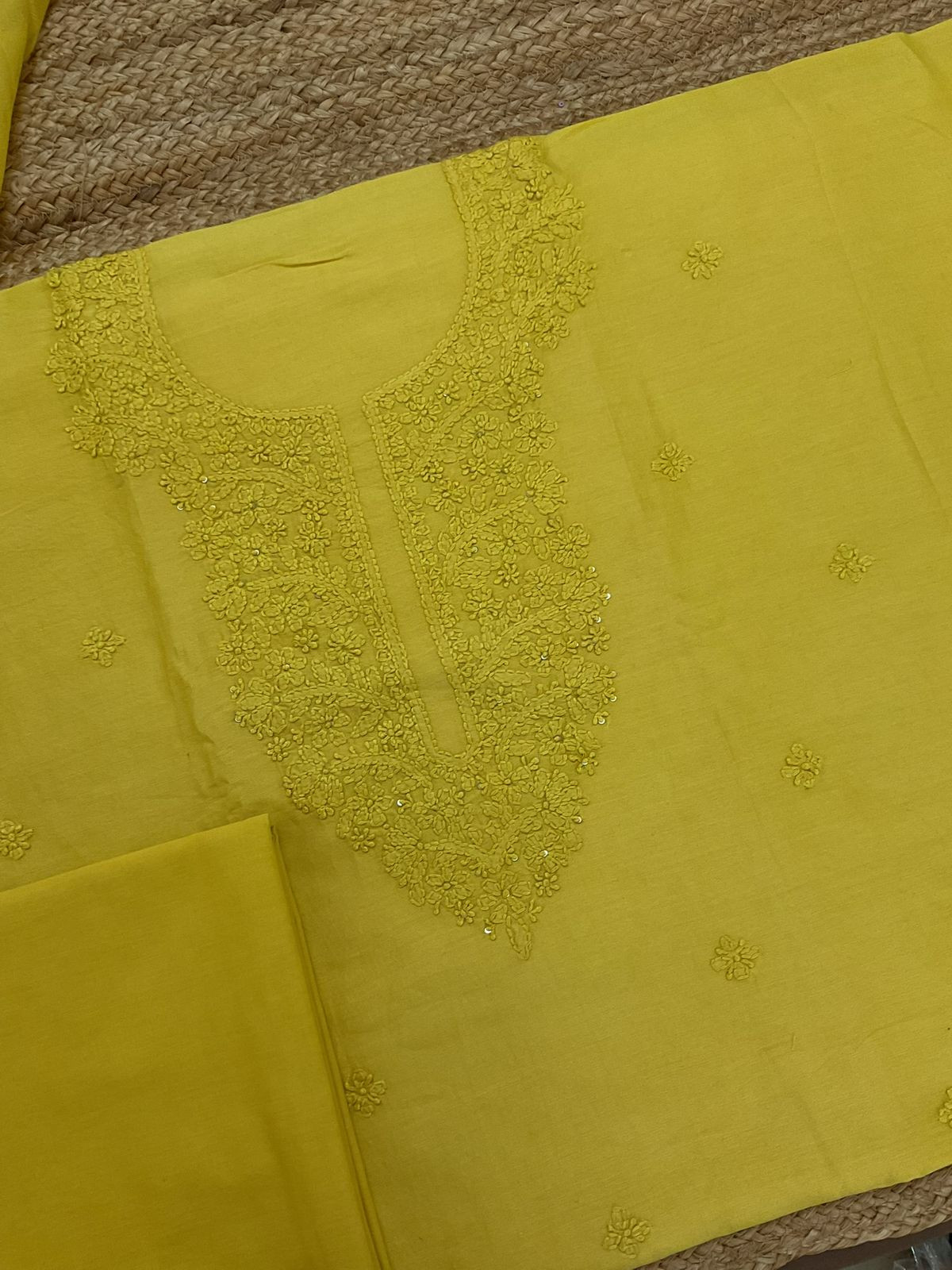 Pure Chanderi Embroidered Suit - Yellow