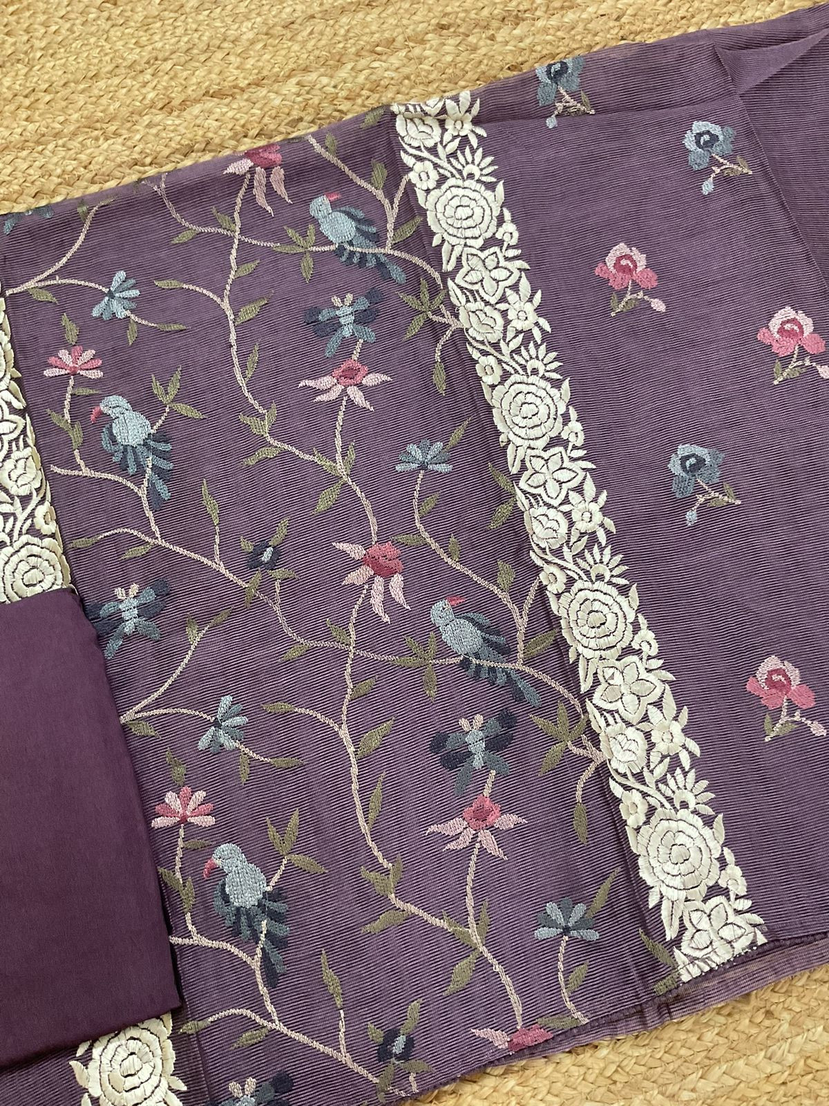 Soft Fine Supernet Embroidered Suit - Purple