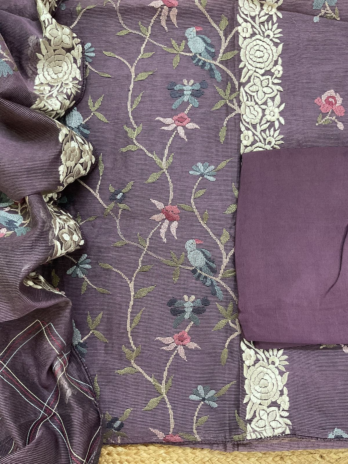 Soft Fine Supernet Embroidered Suit - Purple