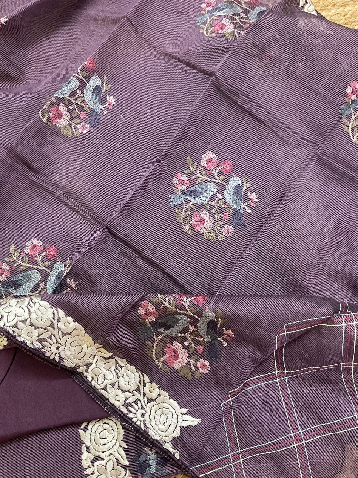 Soft Fine Supernet Embroidered Suit - Purple