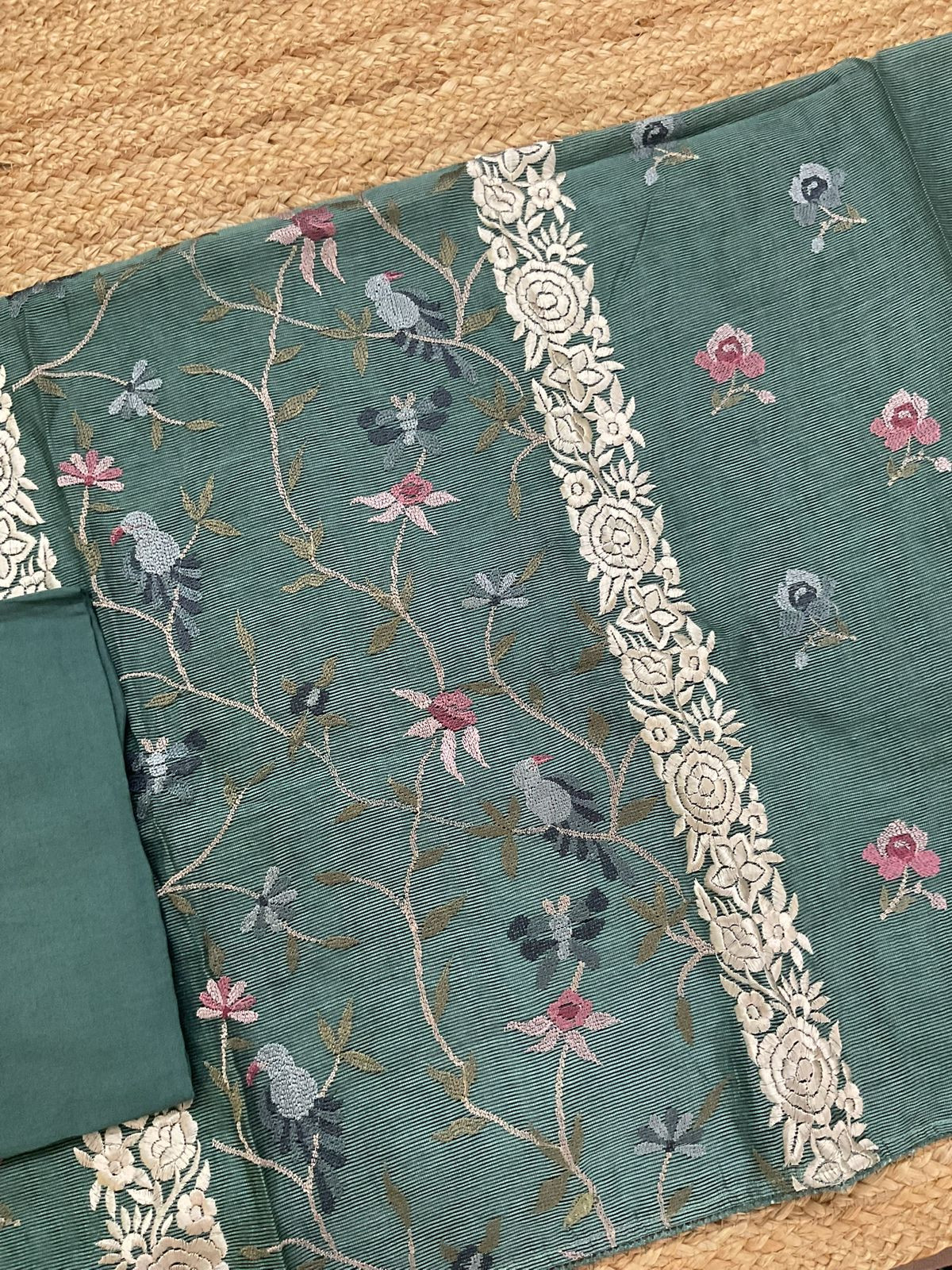 Soft Fine Supernet Embroidered Suit - Green