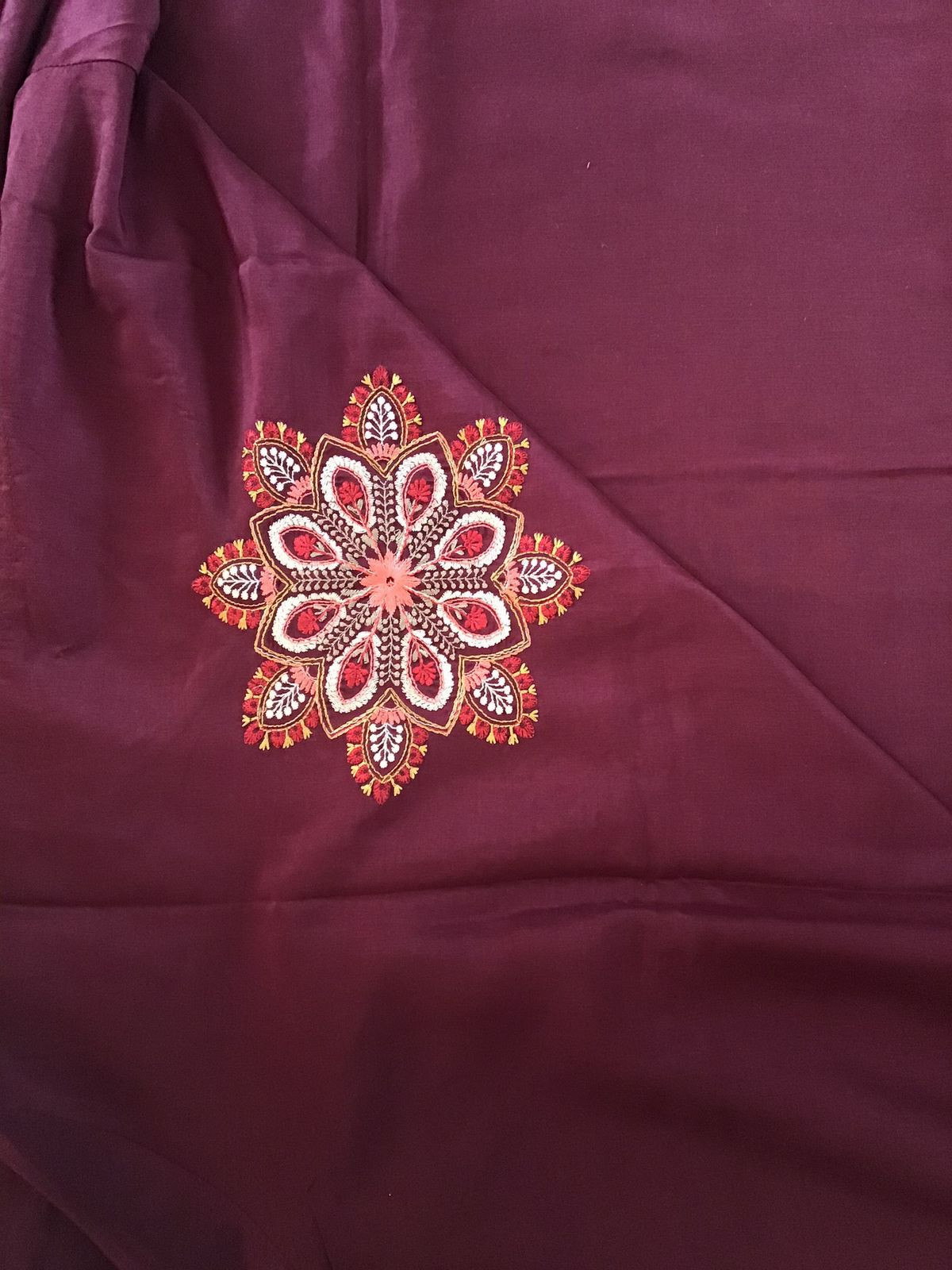 Pure Muslin Silk Embroidered Suit - Maroon