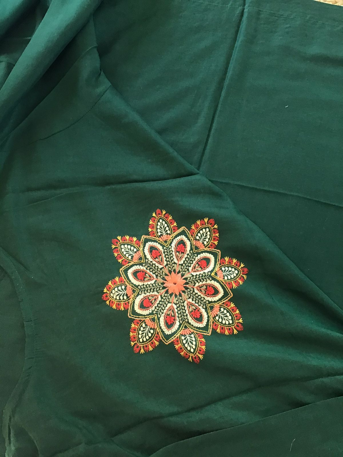 Pure Muslin Silk Embroidered Suit - Green