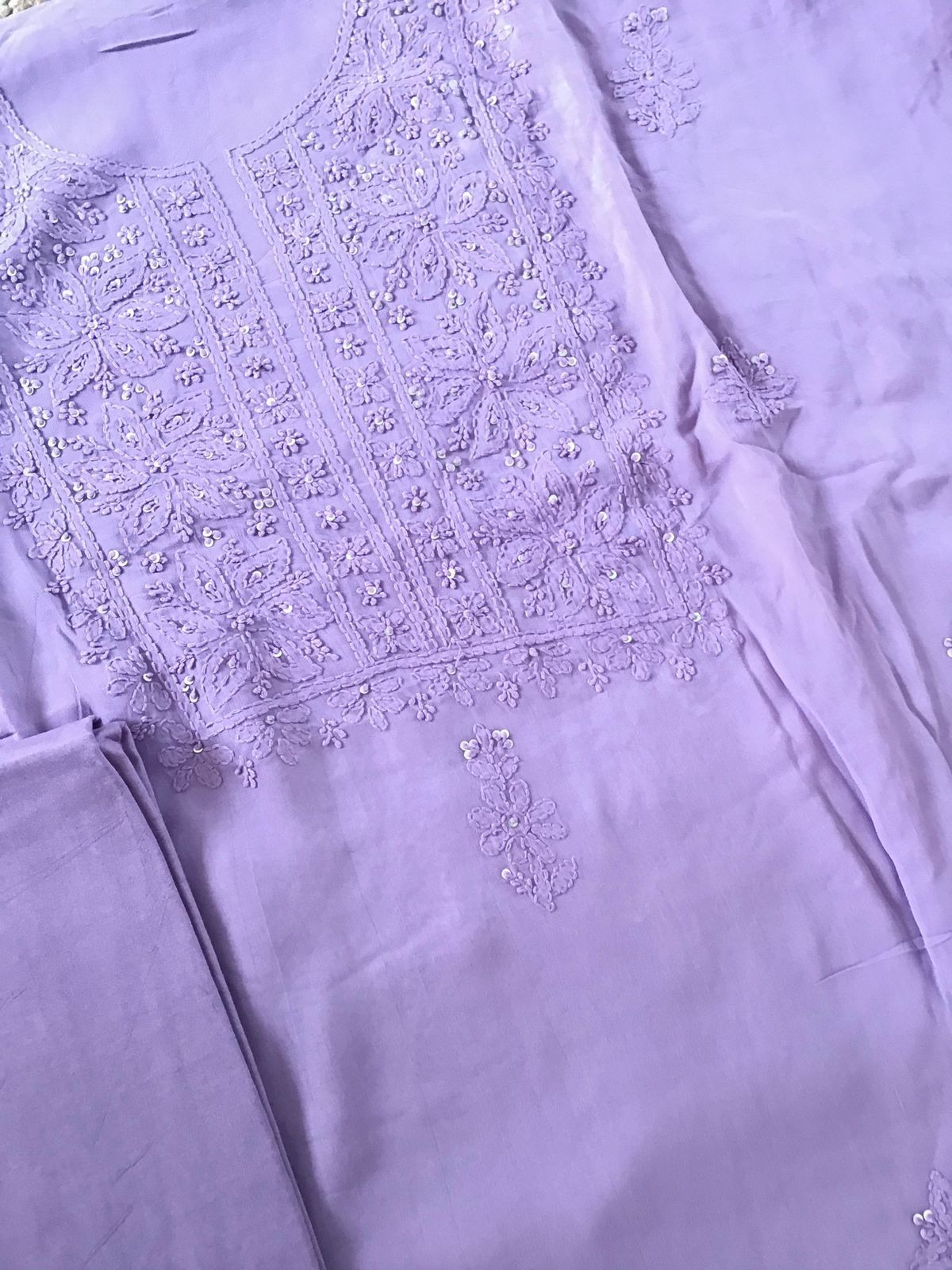 Pure Georgette Embroidered Suit - Lavender