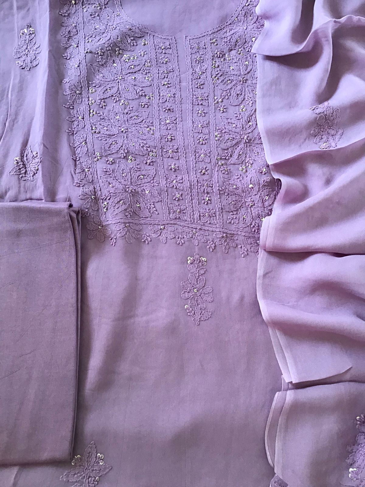 Pure Georgette Embroidered Suit - Lavender