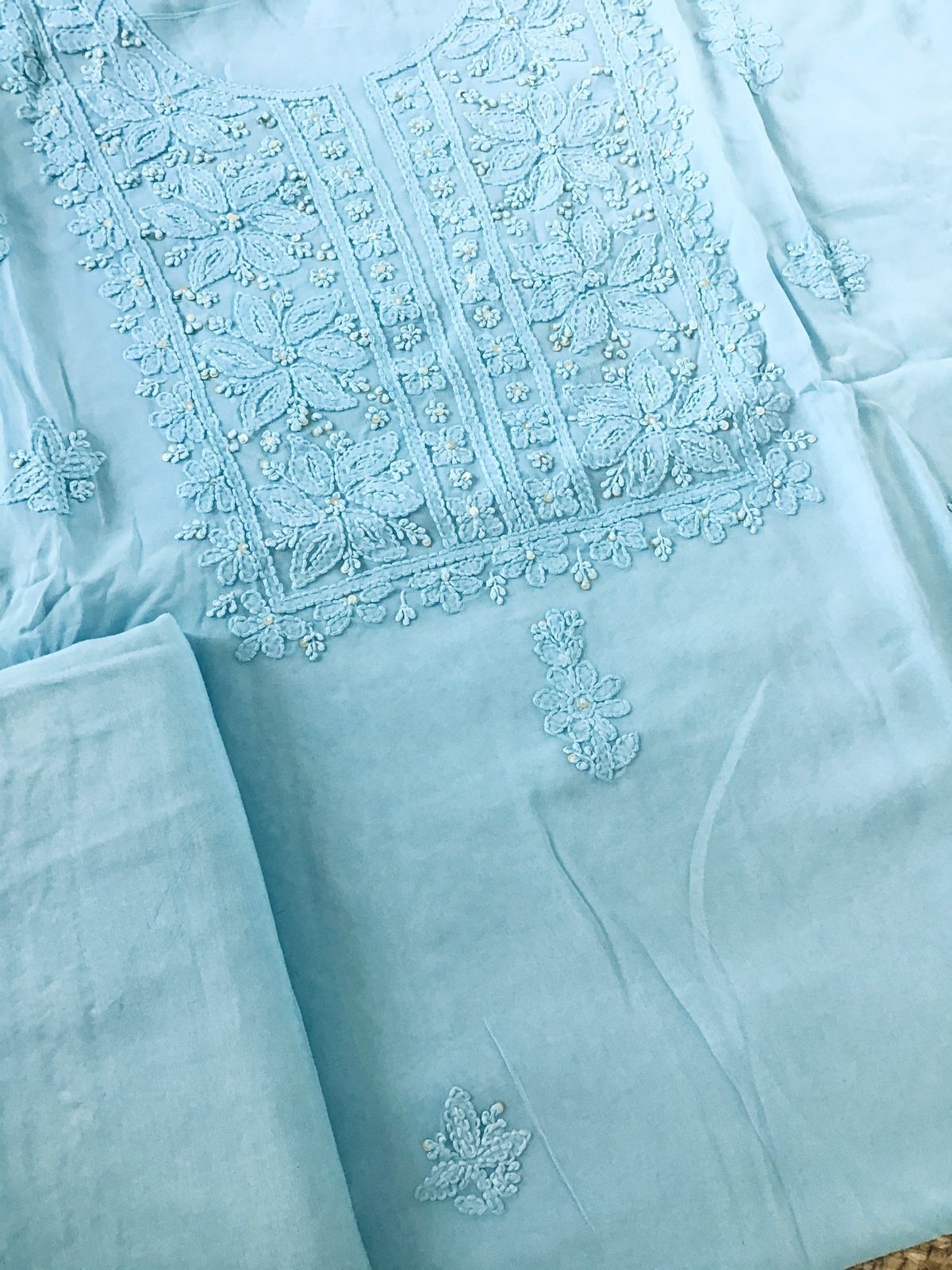 Pure Georgette Embroidered Suit - Blue