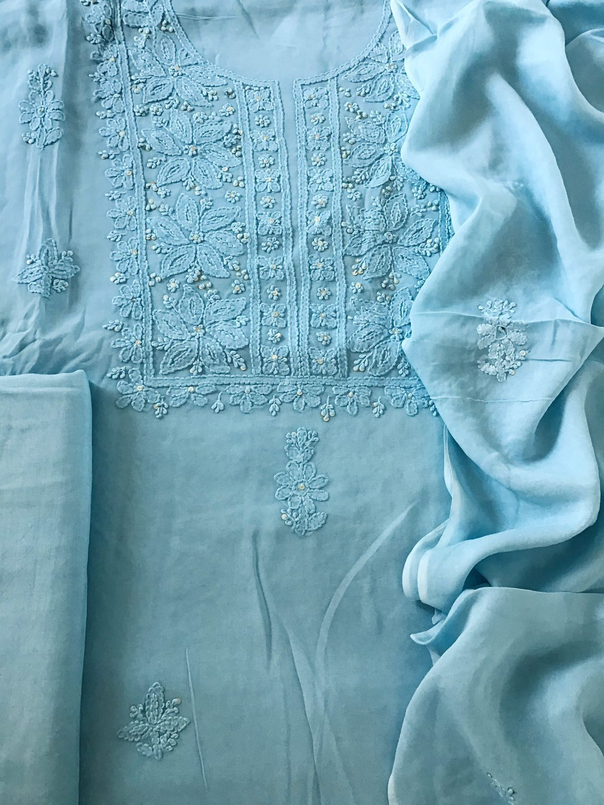 Pure Georgette Embroidered Suit - Blue