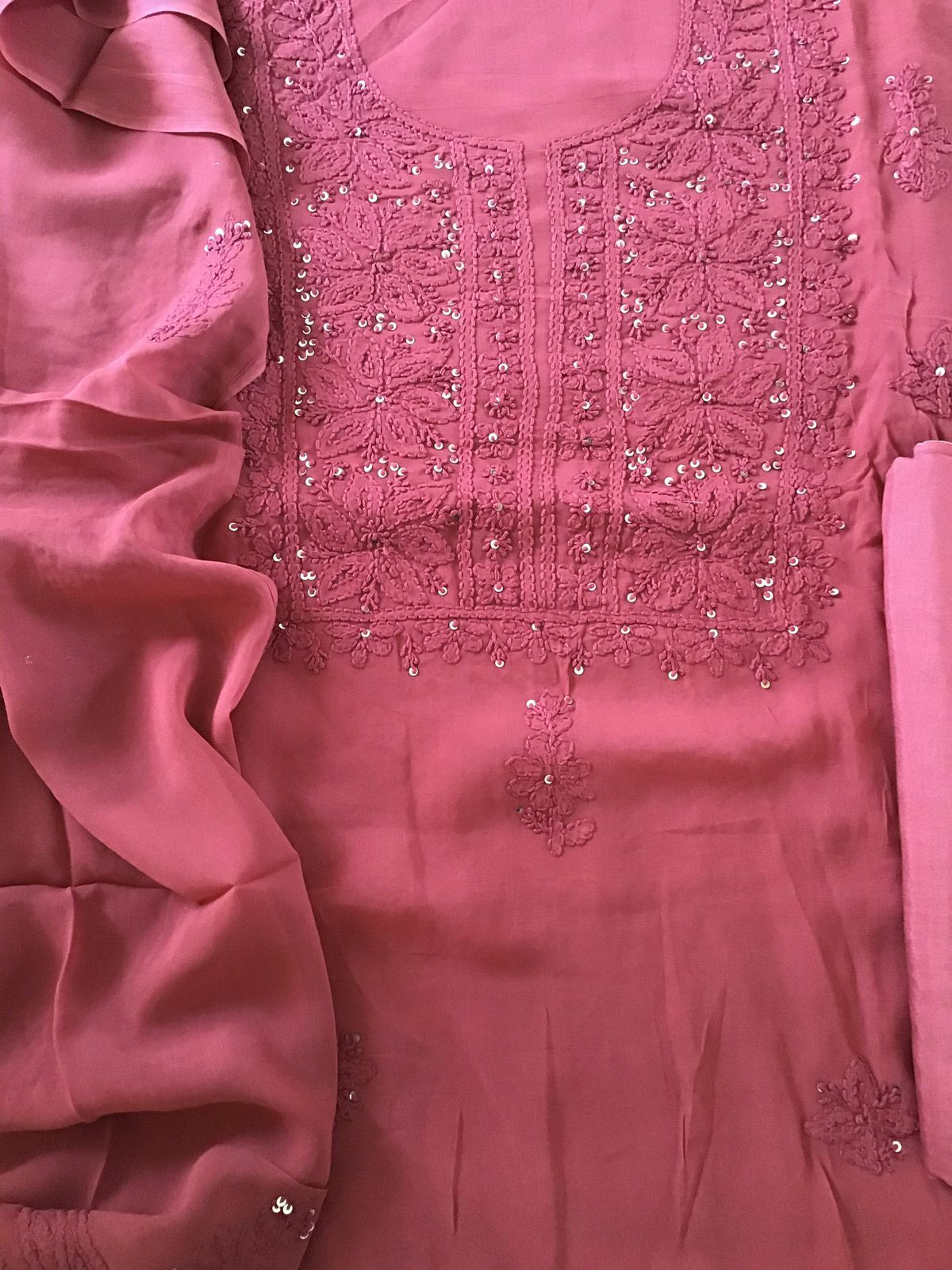 Pure Georgette Embroidered Suit - Light Maroon