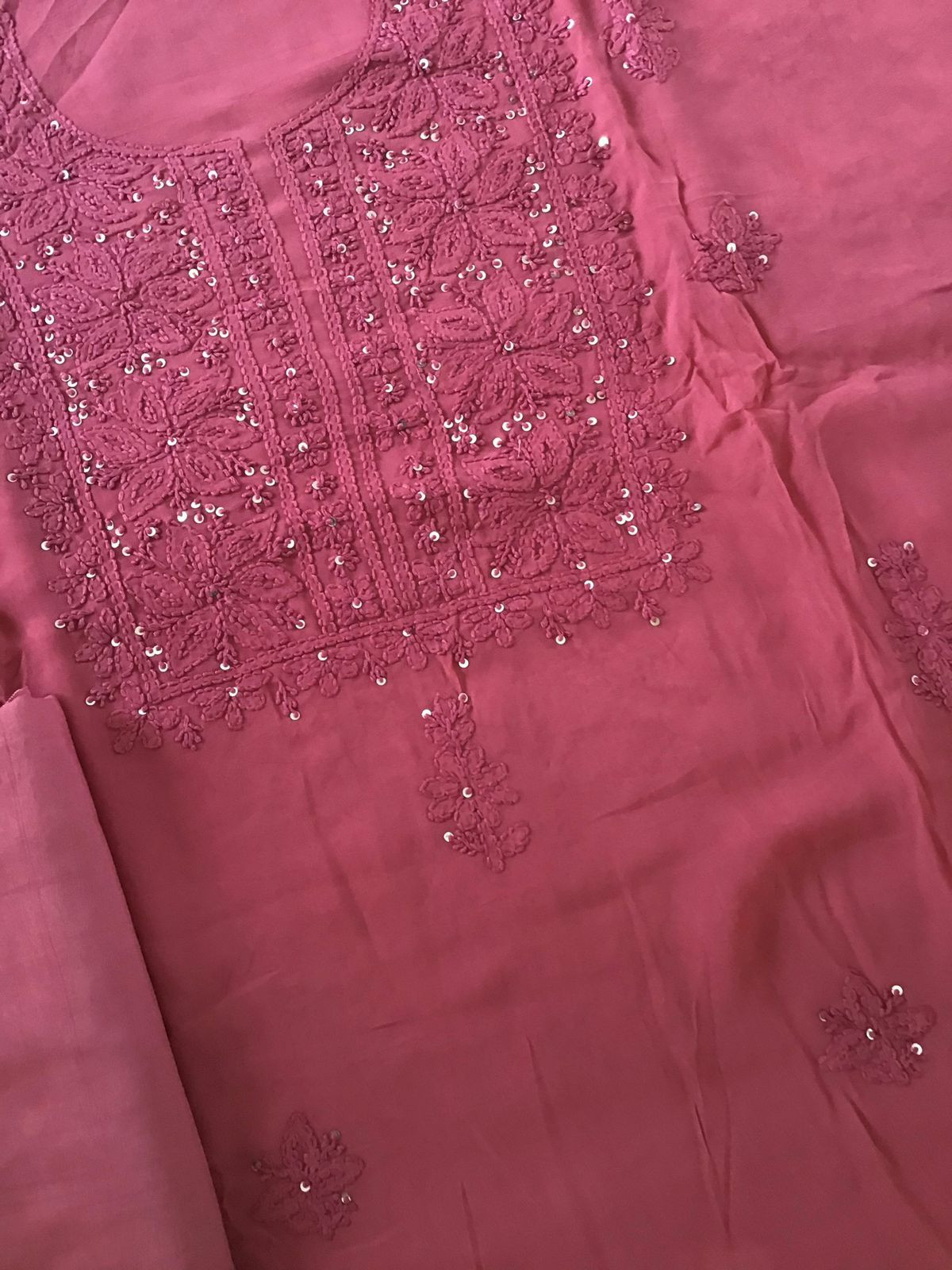 Pure Georgette Embroidered Suit - Light Maroon