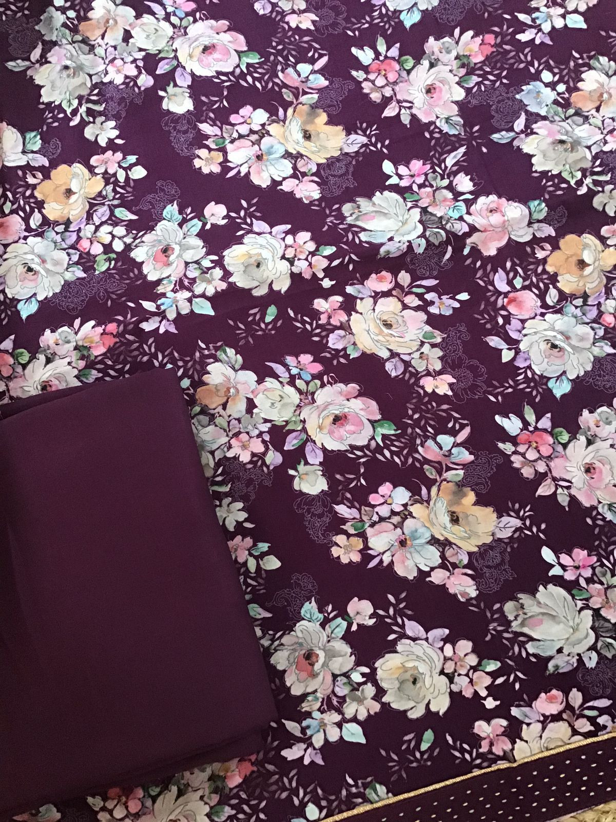 Pure Muslin Silk Printed Suit - Wine