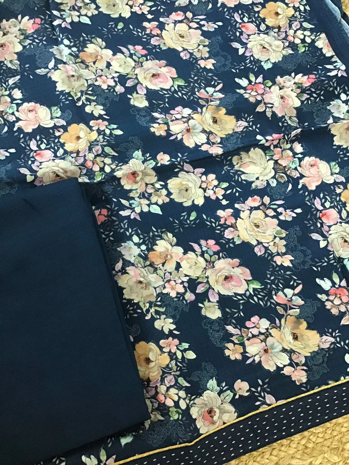 Pure Muslin Silk Printed Suit - Blue