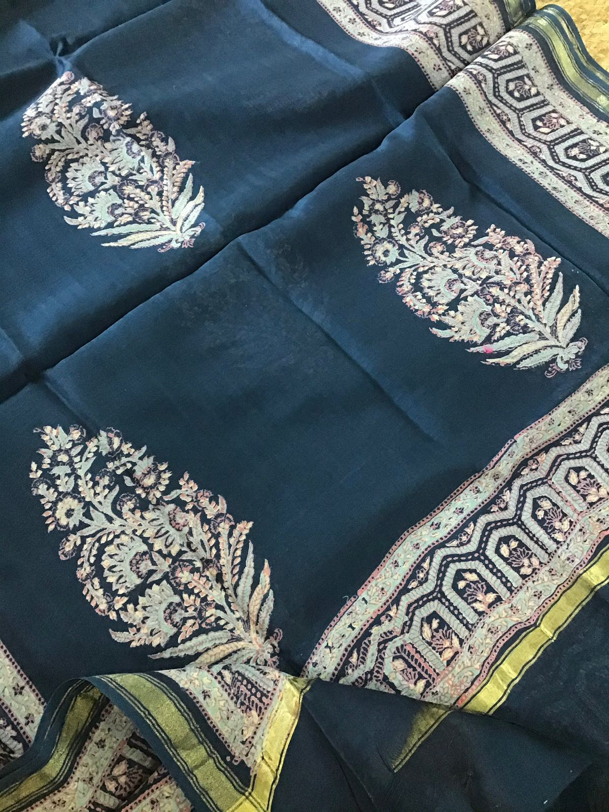 Pure Muslin Silk Printed Suit - Blue