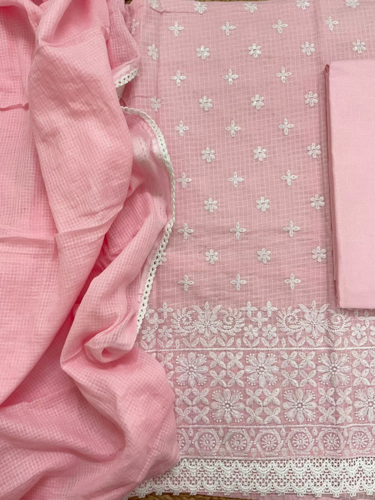 Image of Soft Kota Cotton Embroidered Suit - Pink