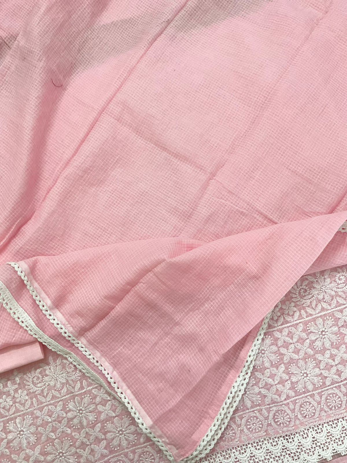 Soft Kota Cotton Embroidered Suit - Pink