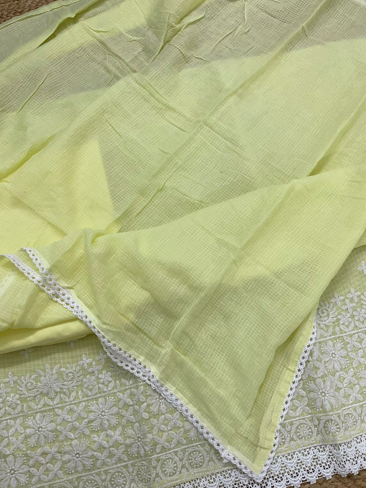 Soft Kota Cotton Embroidered Suit - Yellow